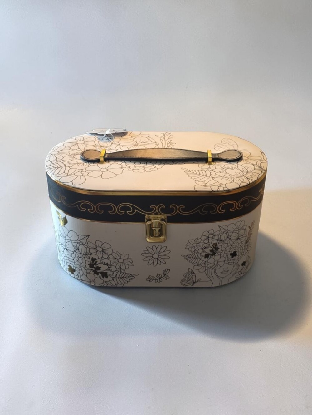 Train Caemrd Nwr Cream Floral Vanity Jewelry  Giftv Case with Gold Accents